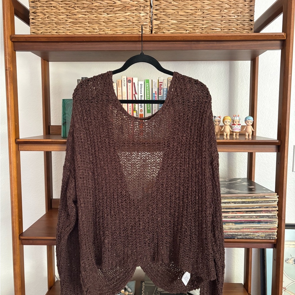 Madewell Open-Knit V-Neck Sweater in Dark Brown